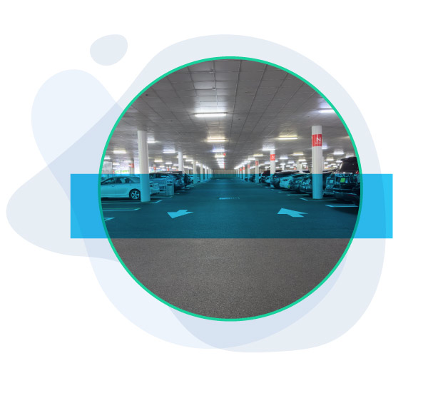 Rows of cars in parking garage Rows of cars in parking garage