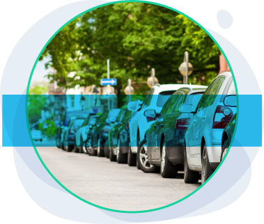 Cars parked along side of street