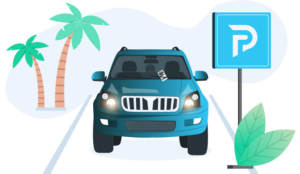 Parked car with ticket on windshield