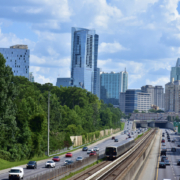 Georgia 400 highway and MARTA rapid rail train tracks in Buckhead Atlanta